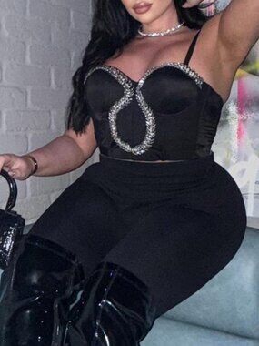 Madrag Black Jeweled Corset Bustier Top Size M/L with Silver Detail